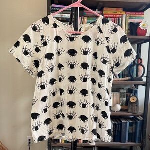 Anthropologie Eye Print White T-Shirt